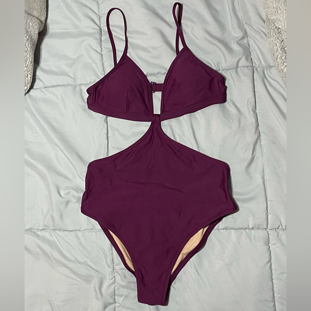 J. Crew Berry Plum Cutout Monokini One Piece Swimsuit. Size US 4
